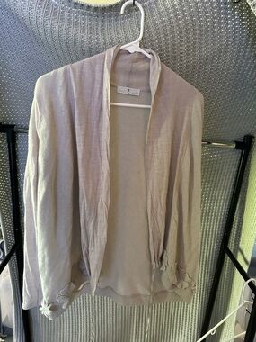 Milano Light Taupe Open-Front Cardigan with Floral Trim